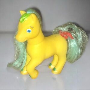 Vintage Tara Toys Pony Collectible | Yellow Horse Toy with Blue Hair | 4.5”